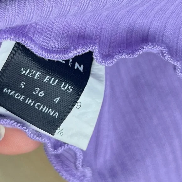 Small SHEIN EZwear Tie Dye Purple Color Block Panel Seam Front Crop Tee - Picture 7 of 7